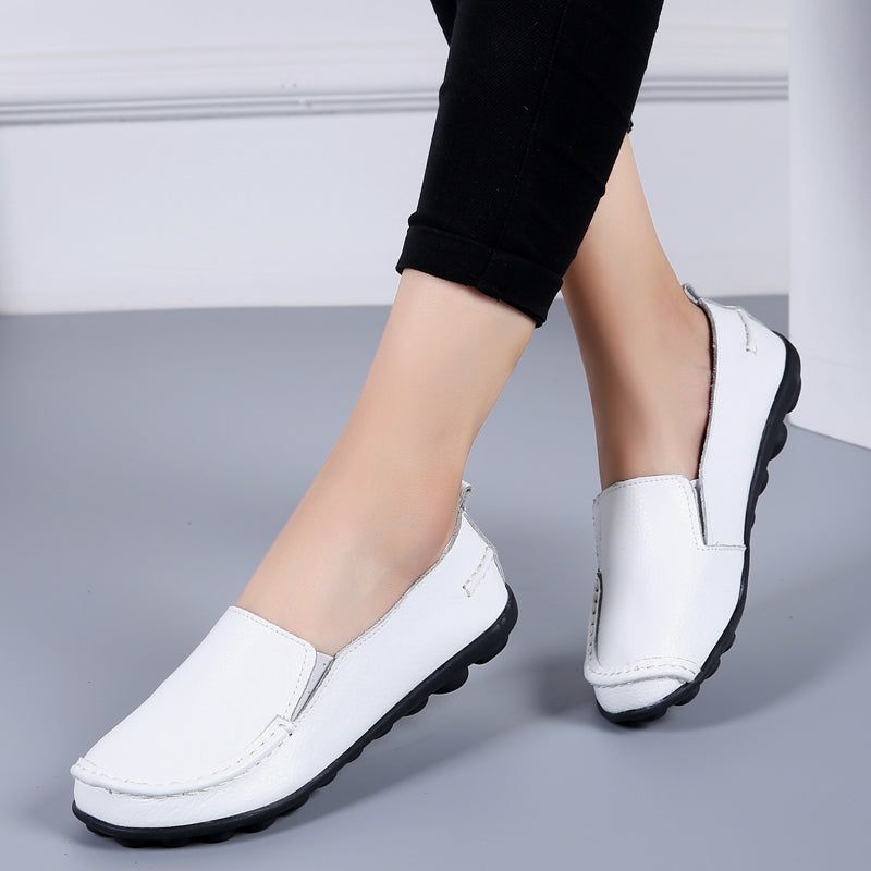 Debbie Dames Leren Loafers Schoenen Slip-on - Beige