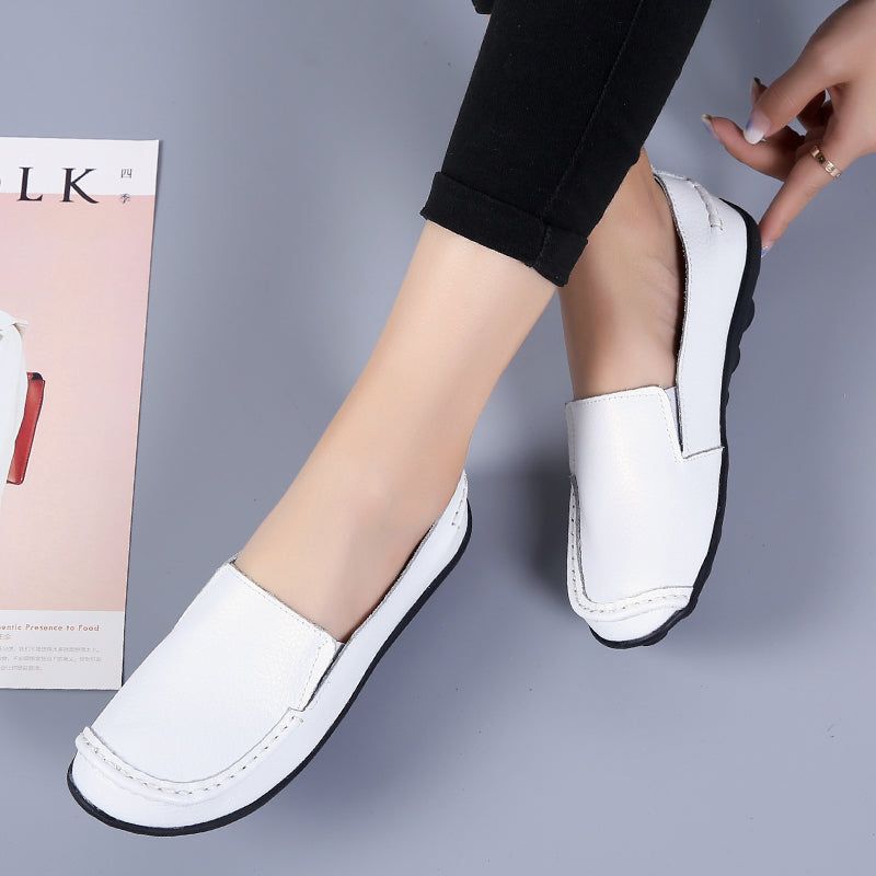 Debbie Dames Leren Loafers Schoenen Slip-on - Beige