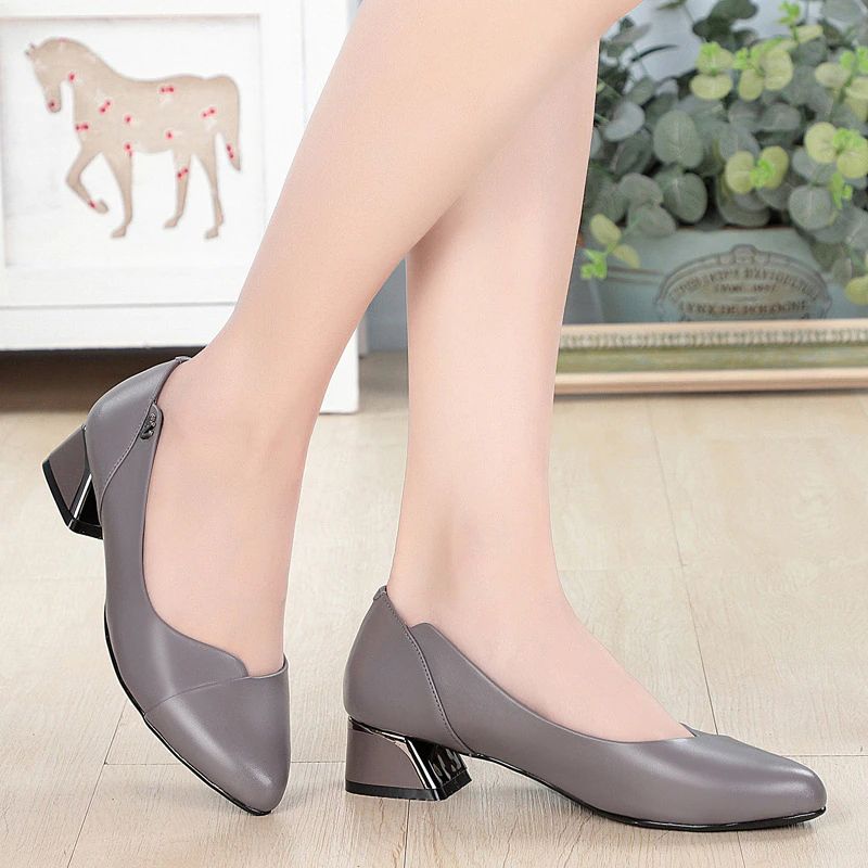 Delfina Dames Leren Dress Pumps Schoenen - Zwart