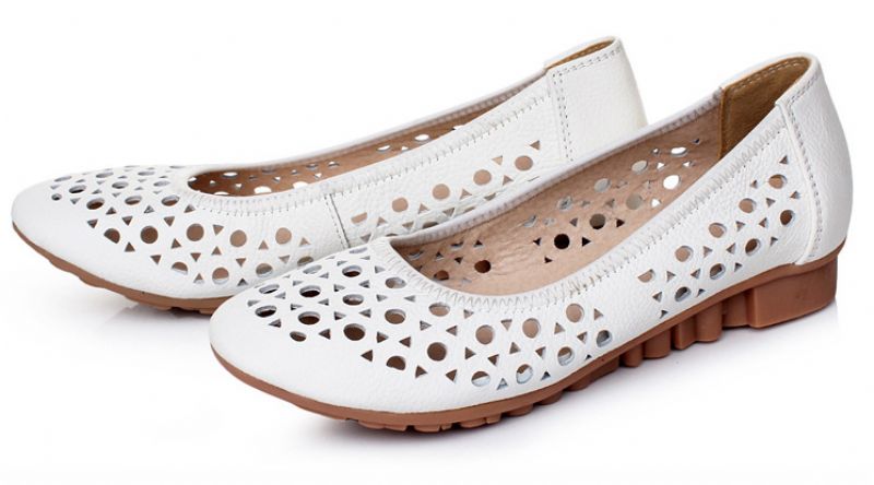Delfina Dames Platte Leren Schoenen - Wit