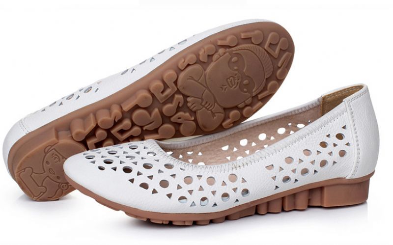 Delfina Dames Platte Leren Schoenen - Wit