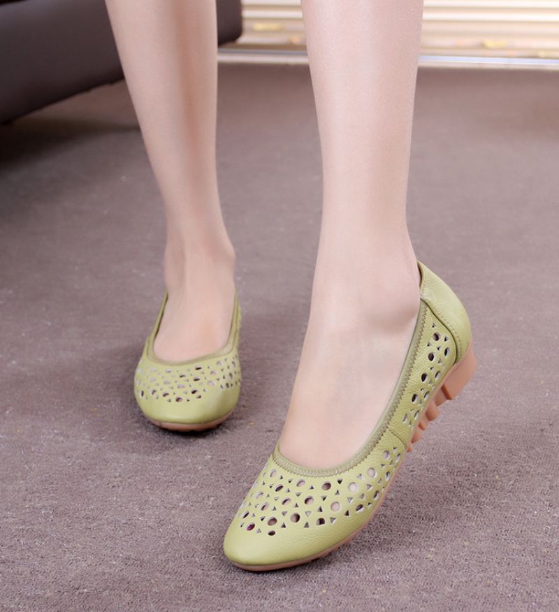 Delfina Dames Platte Leren Schoenen - Wit