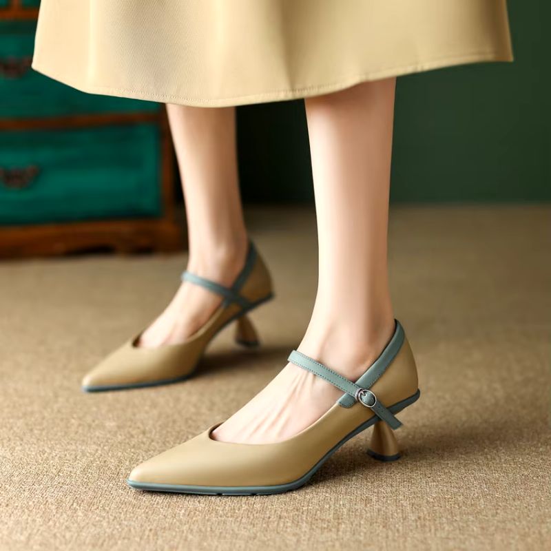 Delia Dames Leren Jurk Pumps - Abrikoos
