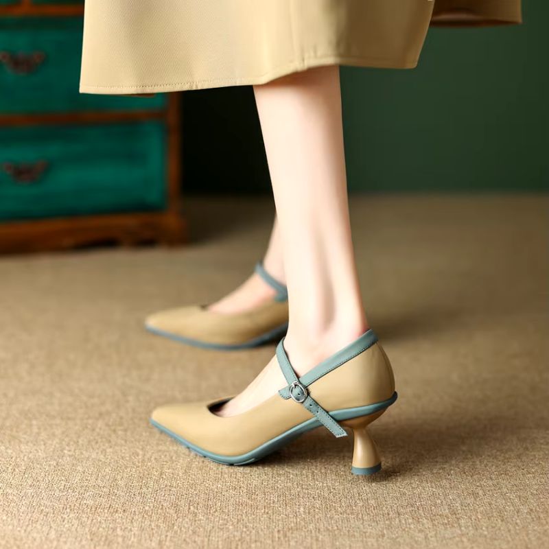 Delia Dames Leren Jurk Pumps - Abrikoos