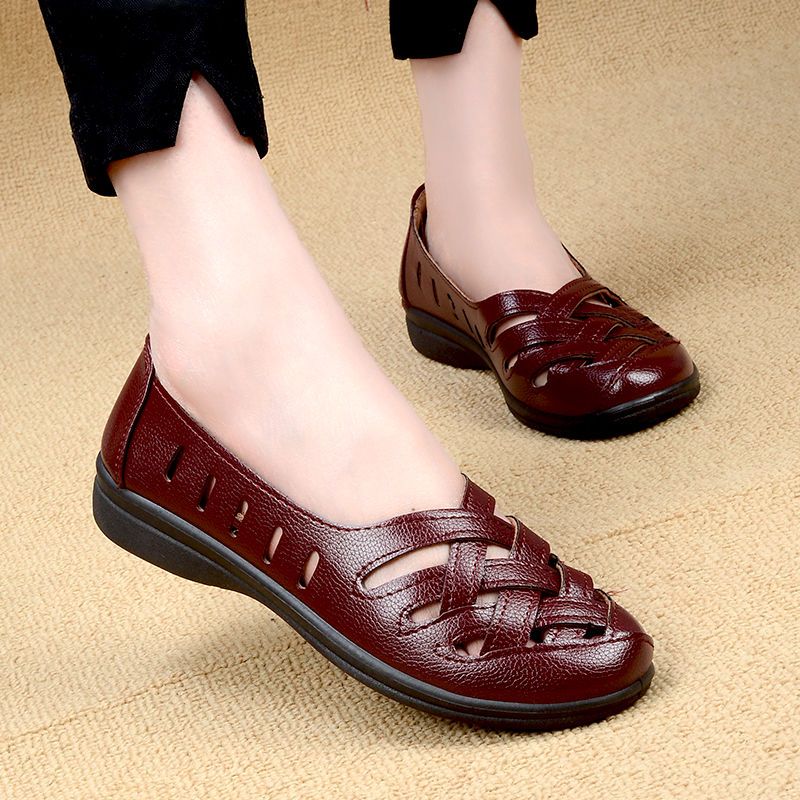 Delu Dames Comfortabele Leren Loafer Schoenen - Wijnrood