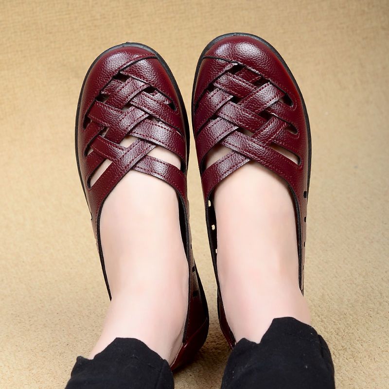 Delu Dames Comfortabele Leren Loafer Schoenen - Wijnrood