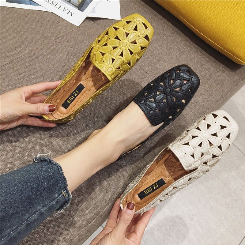 Delu Dames Leren Loafer Schoenen - Beige Hollow