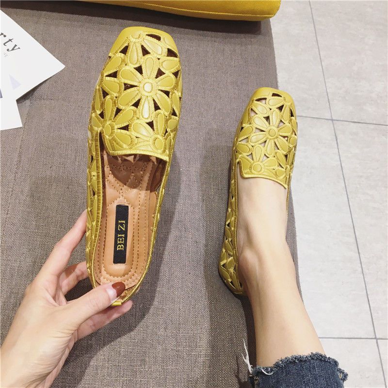 Delu Dames Leren Loafer Schoenen - Beige Hollow