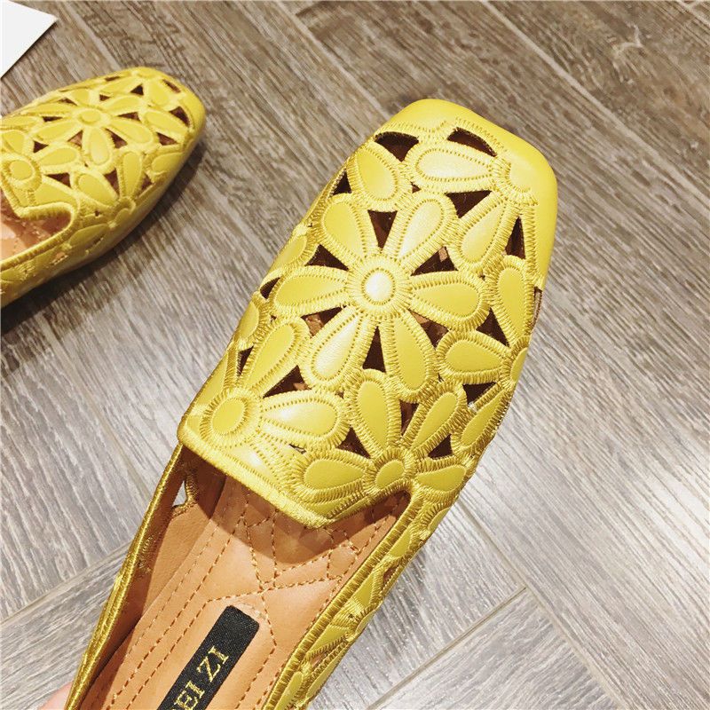 Delu Dames Leren Loafer Schoenen - Beige Hollow