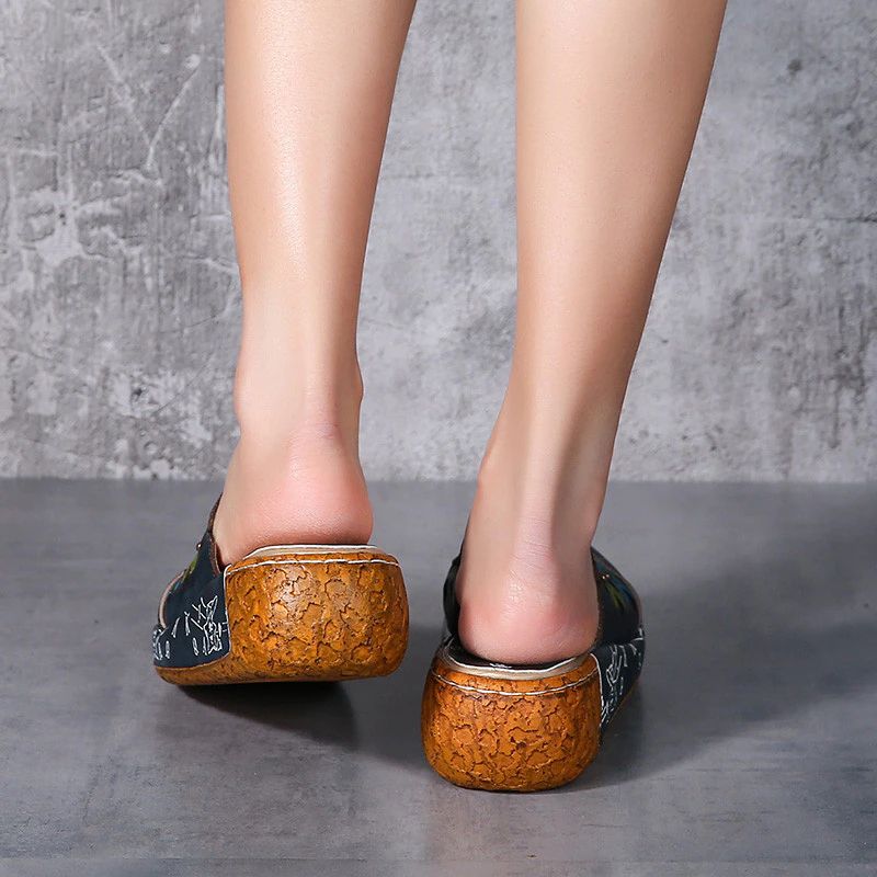 Diana Dames Platform Leren Clogs - Blauw