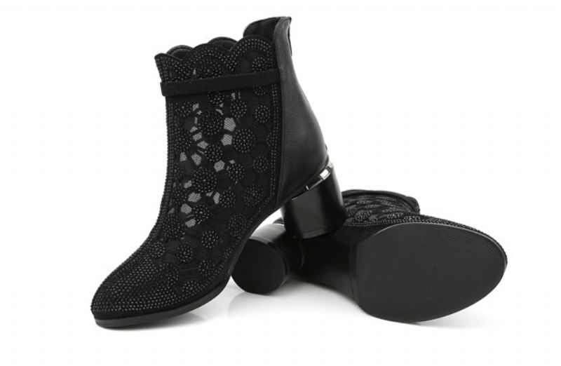 Dianne Dames Mesh Strass Mode Laarzen - Zwart