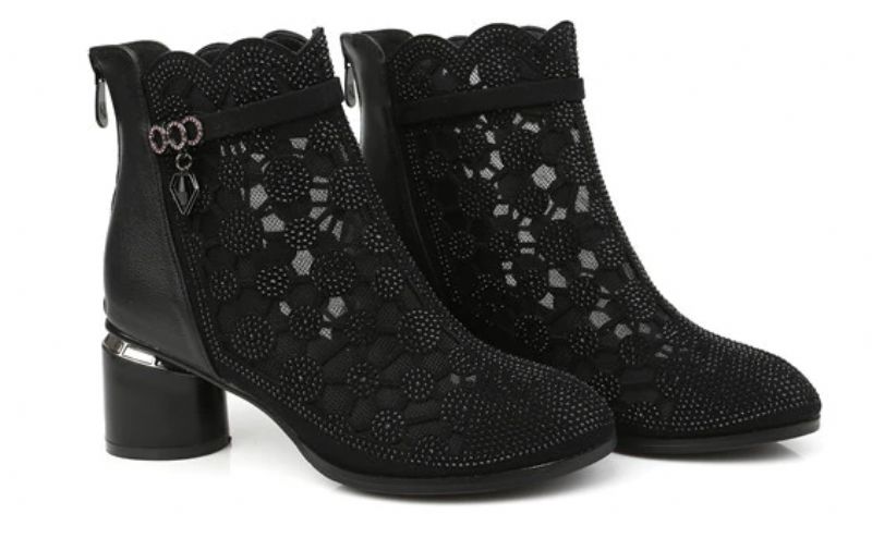 Dianne Dames Mesh Strass Mode Laarzen - Zwart