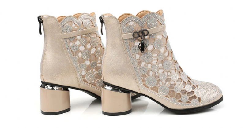 Dianne Dames Mesh Strass Mode Laarzen - Zwart