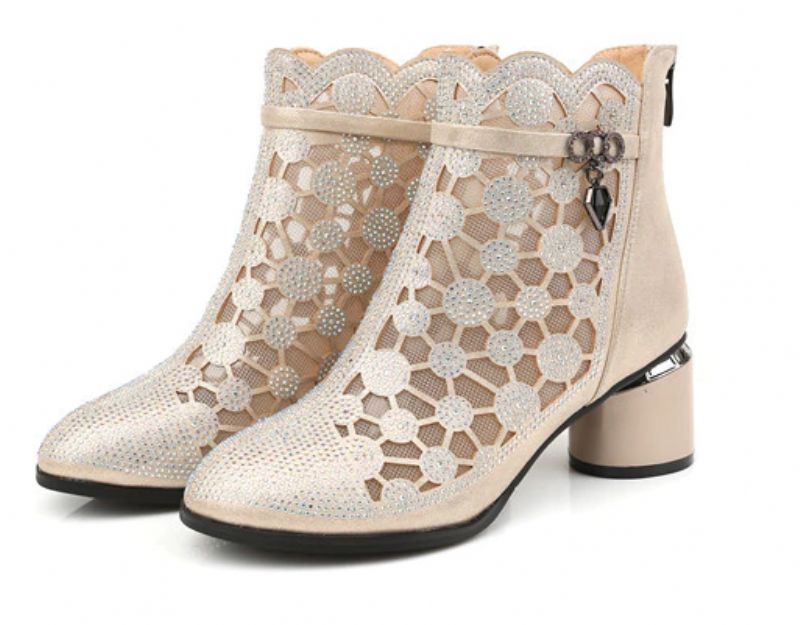Dianne Dames Mesh Strass Mode Laarzen - Zwart