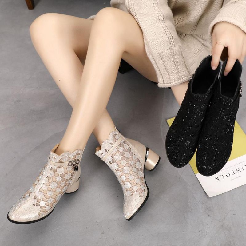 Dianne Dames Mesh Strass Mode Laarzen - Zwart