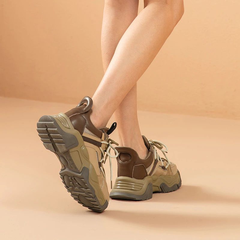 Dimou Dames Mesh Platform Sneakers - Beige