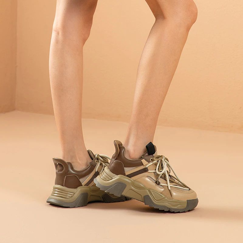 Dimou Dames Mesh Platform Sneakers - Beige