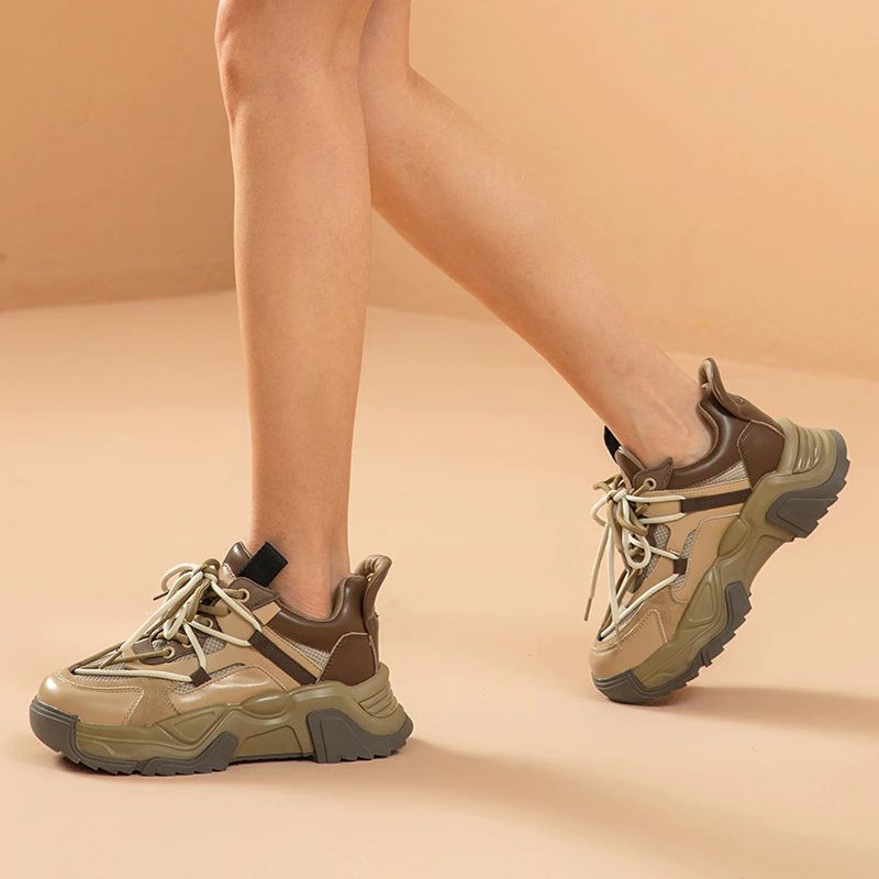 Dimou Dames Mesh Platform Sneakers - Beige