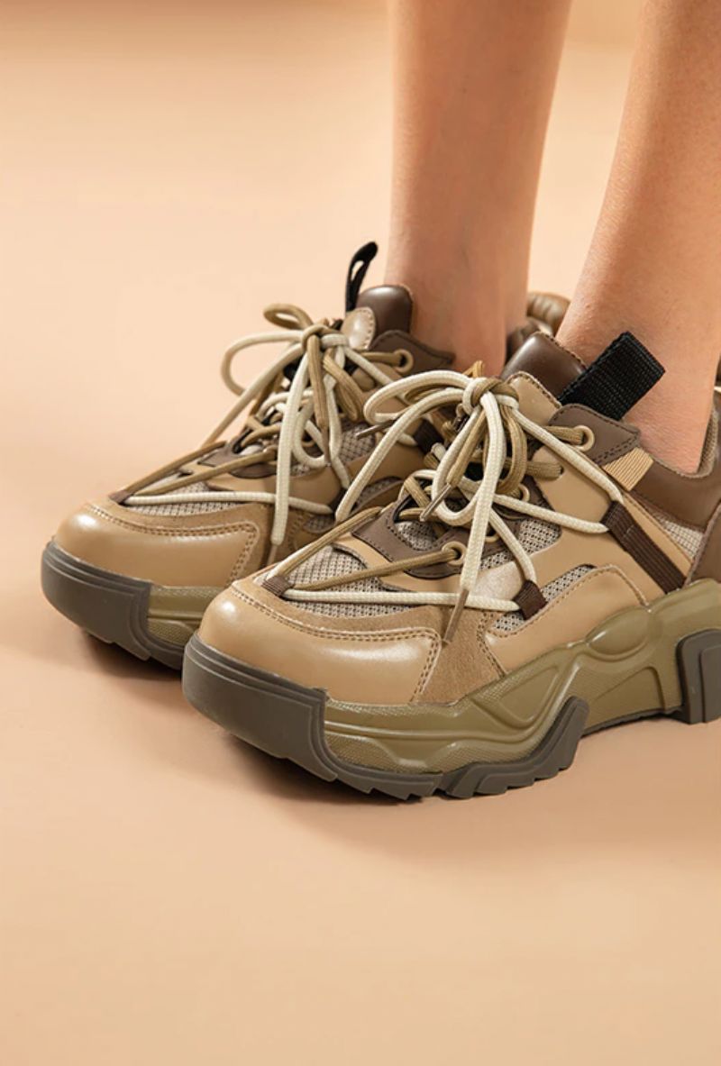 Dimou Dames Mesh Platform Sneakers - Beige