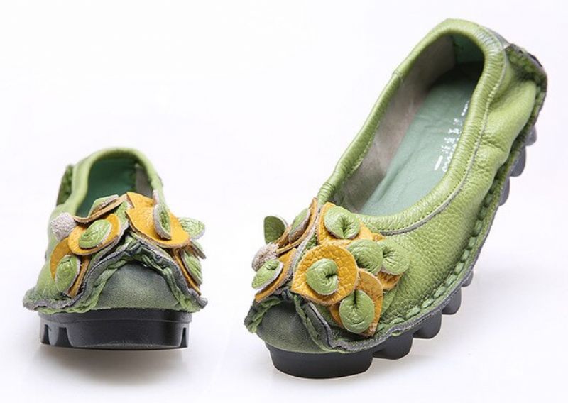 Dina Dames Platte Leren Loafer Schoenen - Blauw