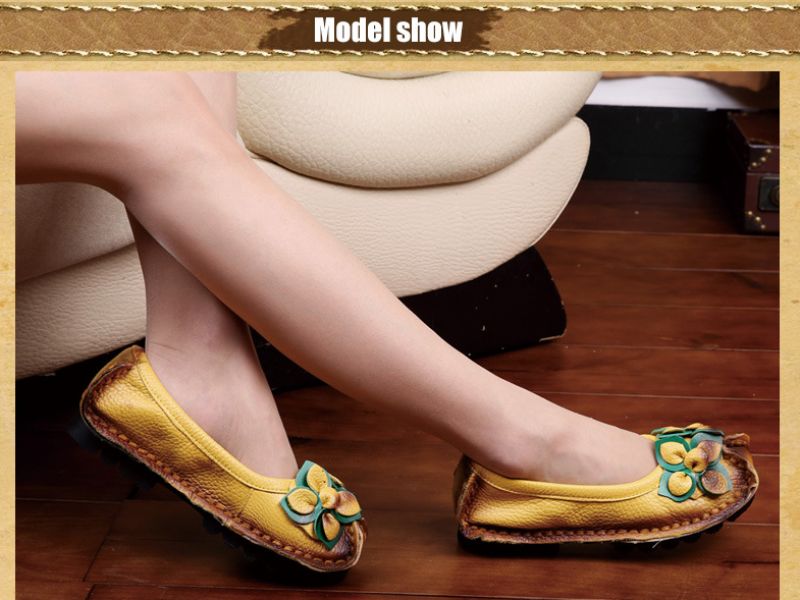 Dina Dames Platte Leren Loafer Schoenen - Blauw
