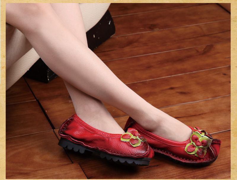 Dina Dames Platte Leren Loafer Schoenen - Blauw