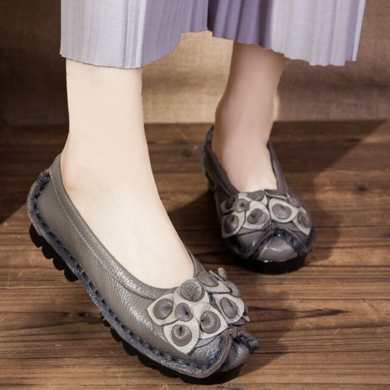 Dina Dames Platte Leren Loafer Schoenen - Blauw