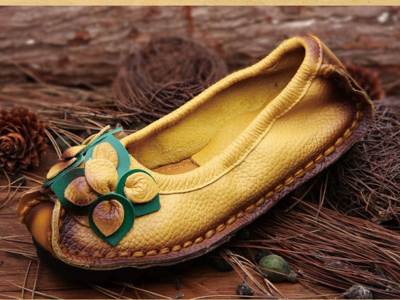 Dina Dames Platte Leren Loafer Schoenen - Blauw