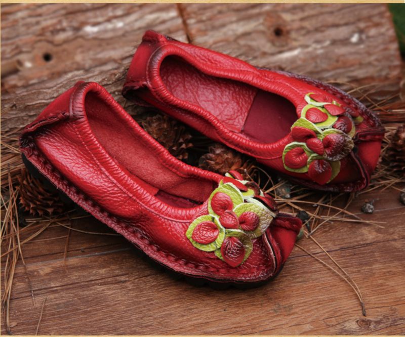Dina Dames Platte Leren Loafer Schoenen - Blauw