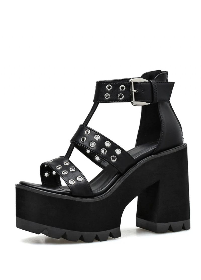 Dina Dames Zwarte Platform Sandaal