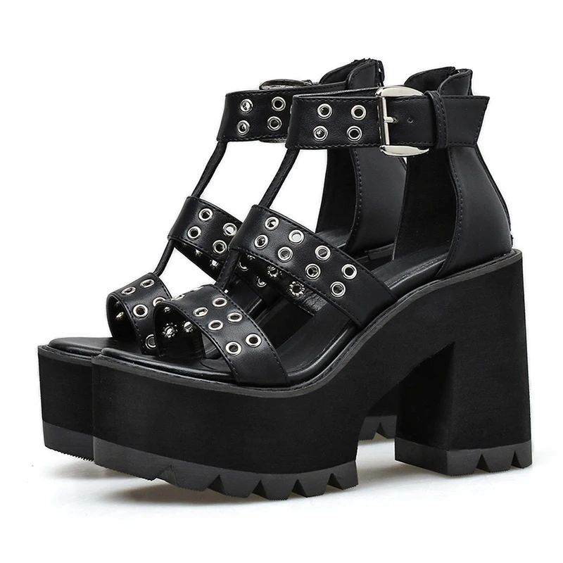 Dina Dames Zwarte Platform Sandaal - Zwart