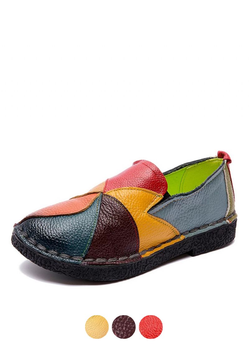 Dione Dames Leren Gestikte Loafer Schoenen