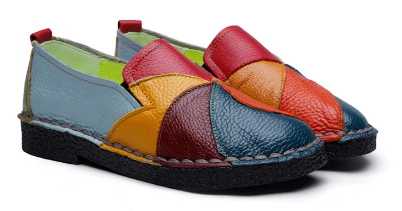 Dione Dames Leren Gestikte Loafer Schoenen - Groen