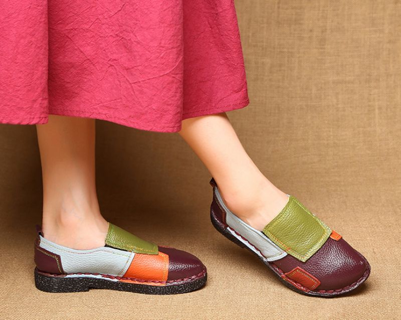 Dione Dames Leren Gestikte Loafer Schoenen - Groen