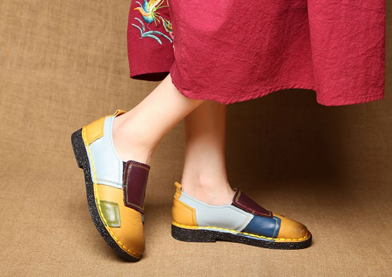 Dione Dames Leren Gestikte Loafer Schoenen - Groen