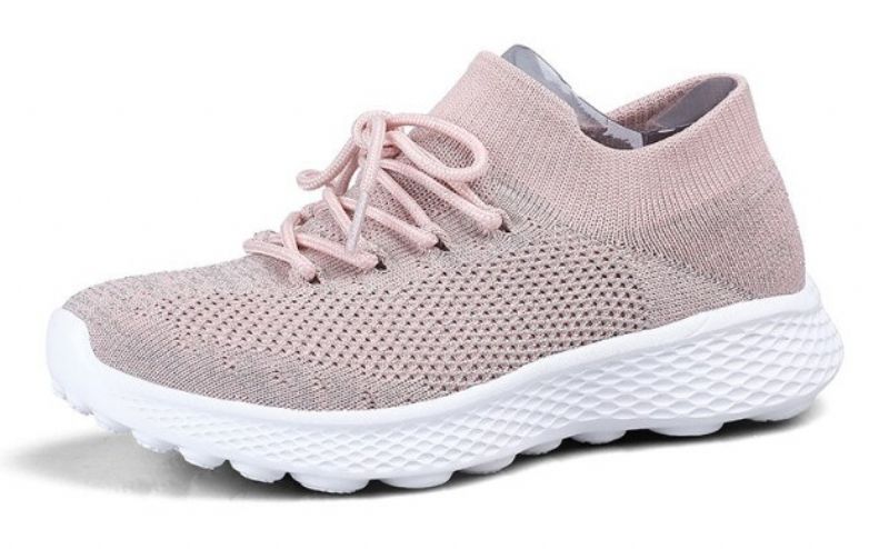 Dominga Dames Sneaker Ademende Veterschoenen Sport Platte Schoenen - Roze