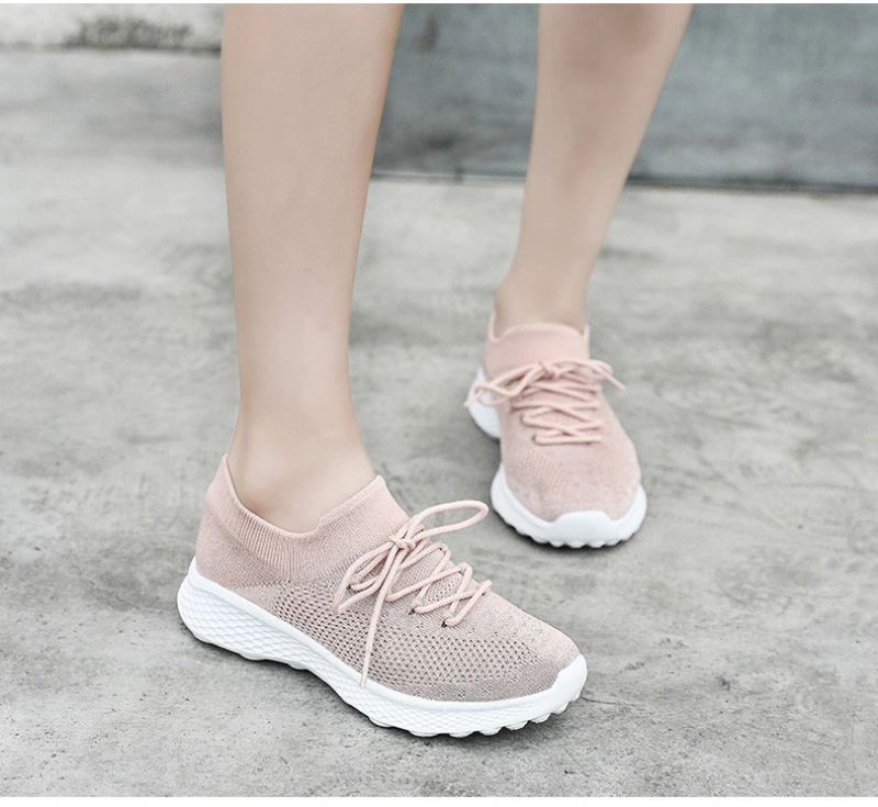 Dominga Dames Sneaker Ademende Veterschoenen Sport Platte Schoenen - Roze