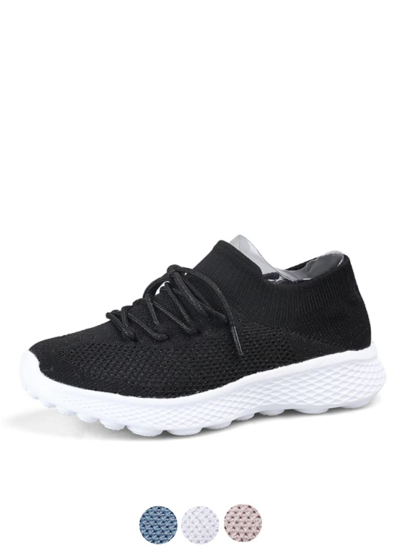 Dominga Dames Sneaker Ademende Veterschoenen Sport Platte Zwarte Schoenen