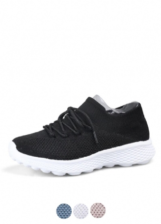 Dominga Dames Sneaker Ademende Veterschoenen Sport Platte Zwarte Schoenen