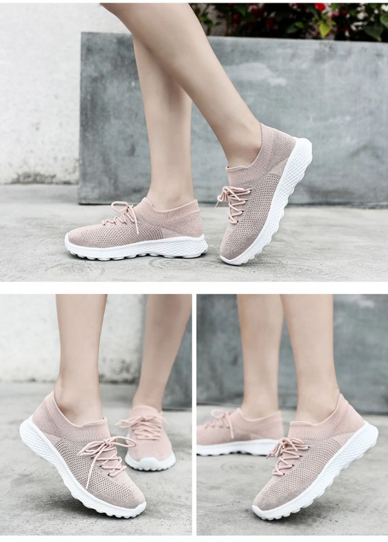Dominga Dames Sneaker Ademende Veterschoenen Sport Platte Zwarte Schoenen - Zwart