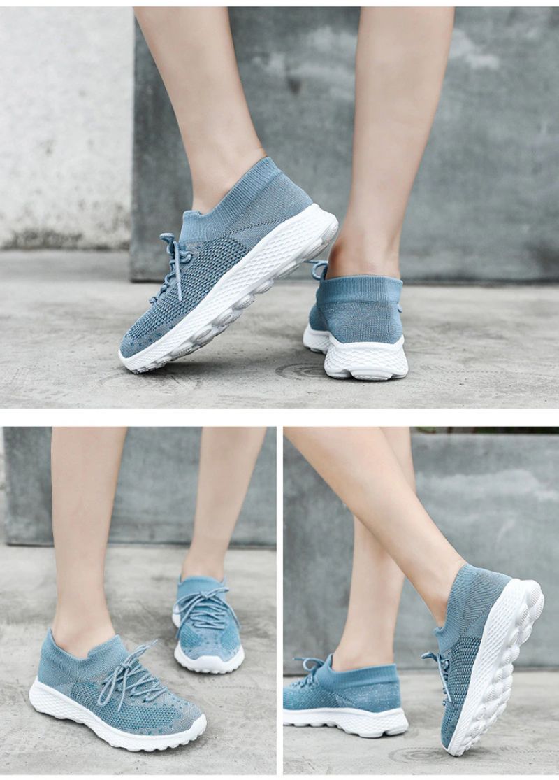 Dominga Dames Sneaker Ademende Veterschoenen Sport Platte Zwarte Schoenen - Zwart