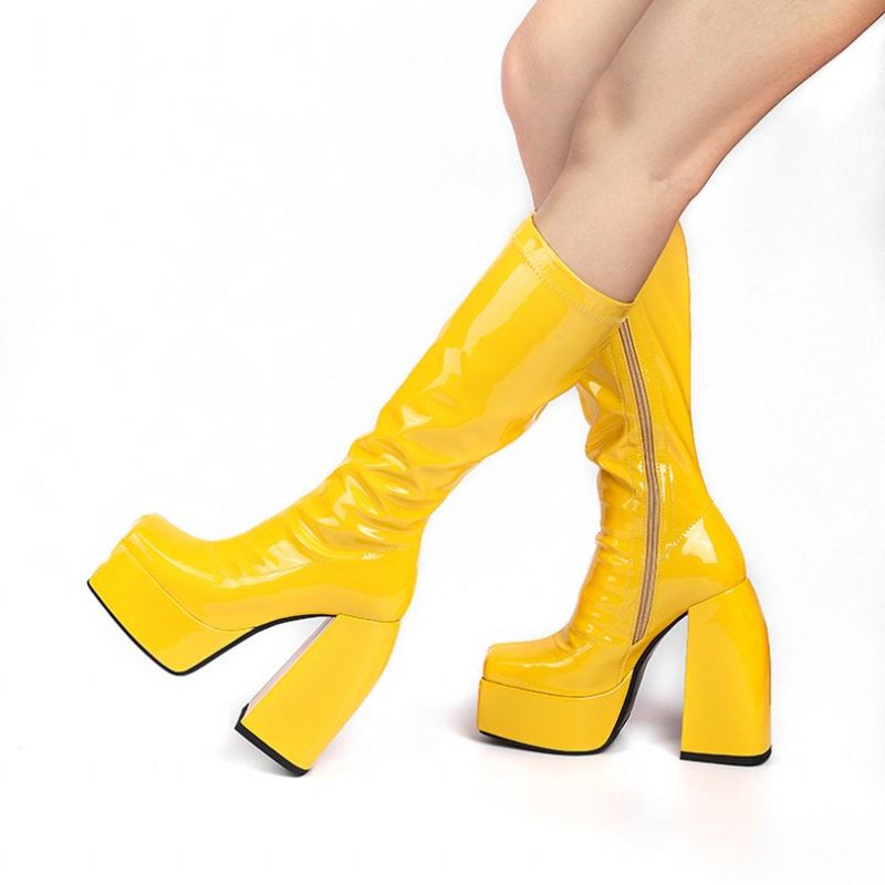 Doralia Dames Hoge Hak Platform Laarzen - Roze