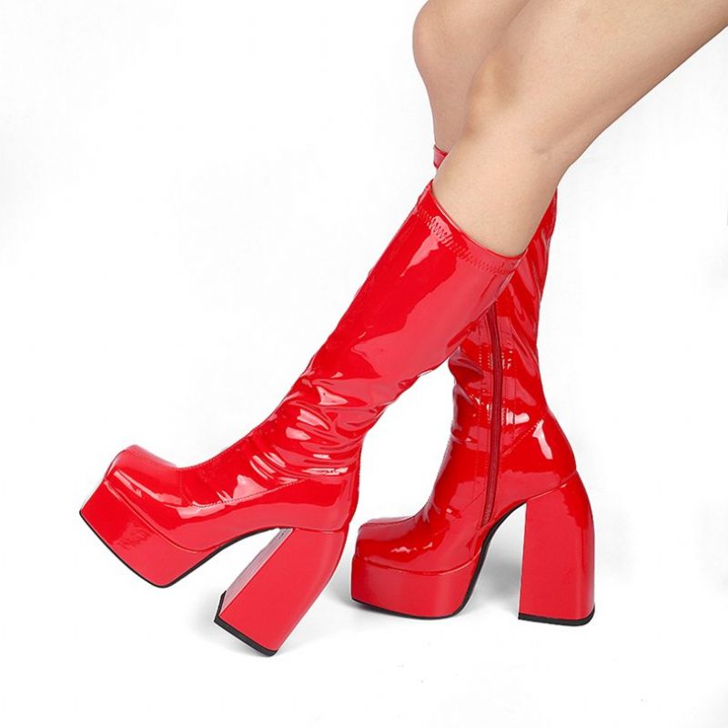 Doralia Dames Hoge Hak Platform Laarzen - Roze
