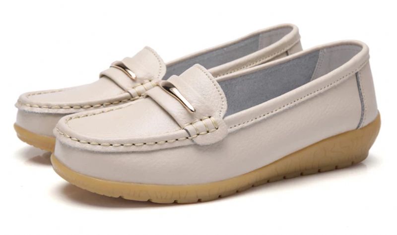 Edna Dames Echte Leren Schoenen Zwarte Platte Loafer Lente Herfst - Zwart