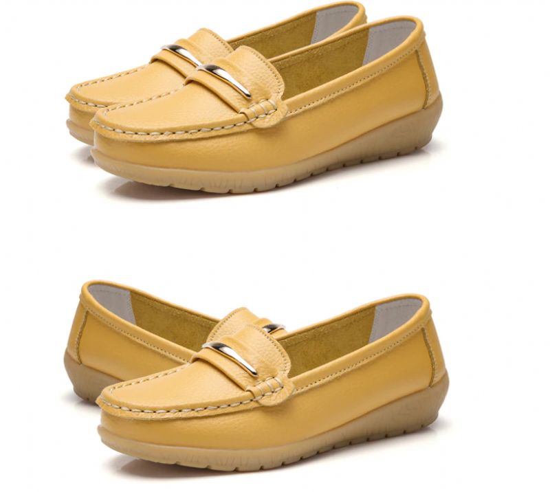 Edna Dames Echte Leren Schoenen Zwarte Platte Loafer Lente Herfst - Zwart