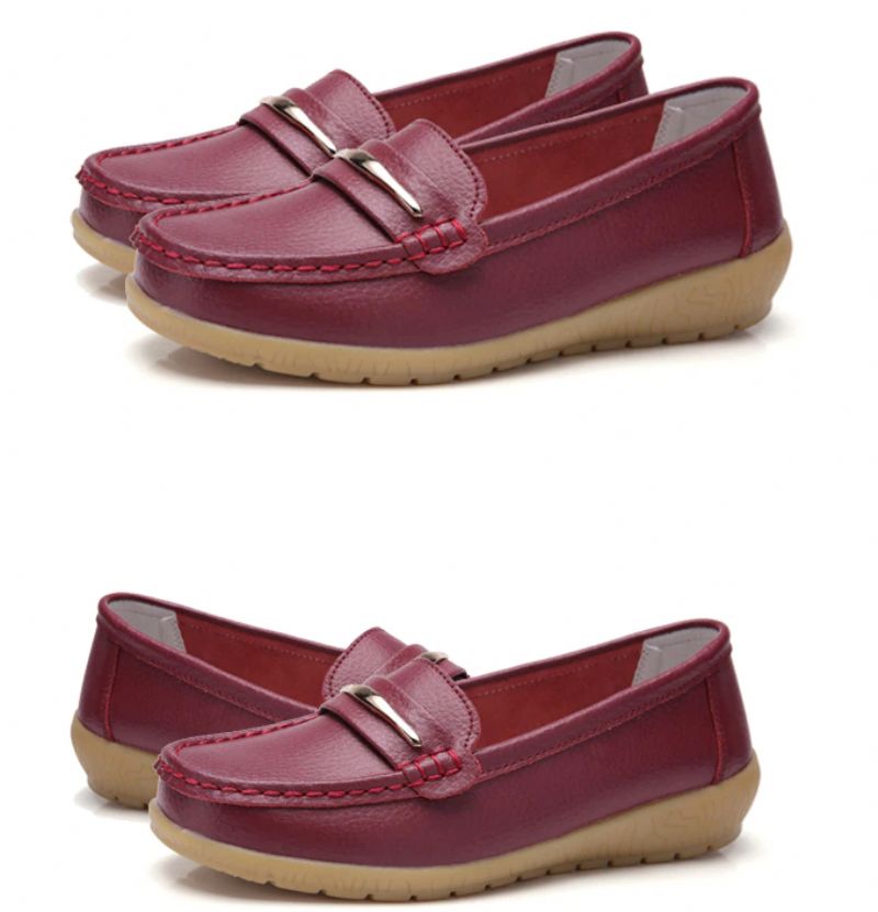 Edna Dames Echte Leren Schoenen Zwarte Platte Loafer Lente Herfst - Zwart