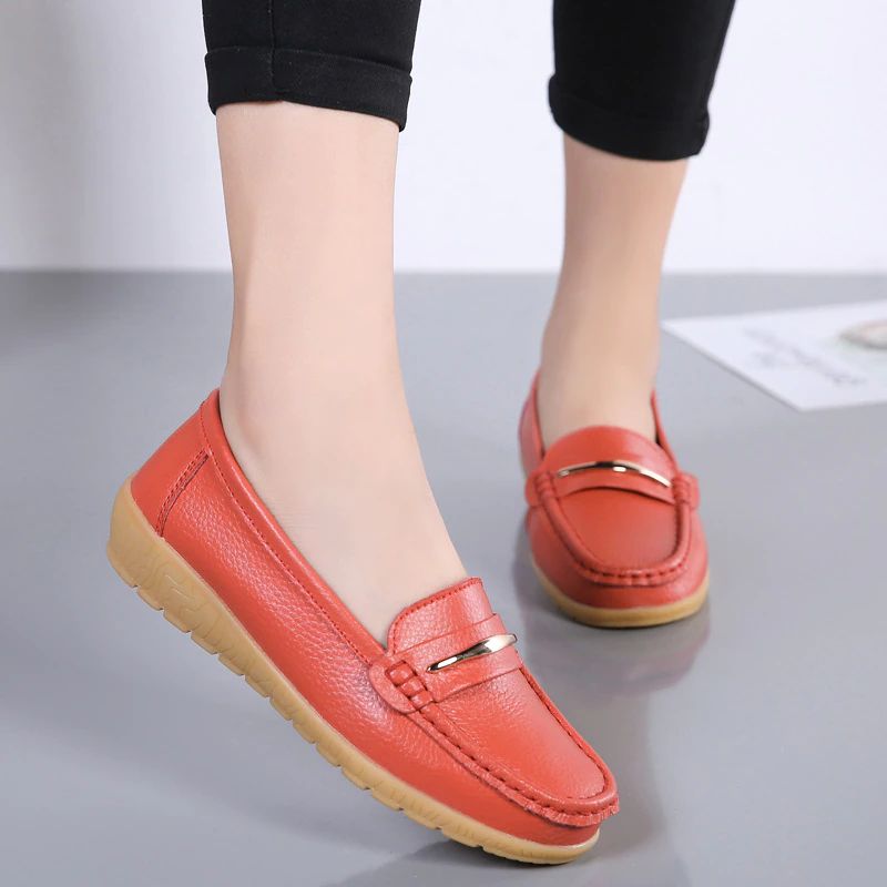 Edna Dames Echte Leren Schoenen Zwarte Platte Loafer Lente Herfst - Zwart
