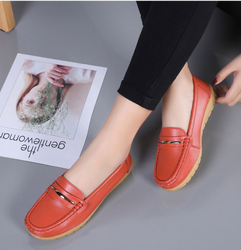 Edna Dames Echte Leren Schoenen Zwarte Platte Loafer Lente Herfst - Zwart