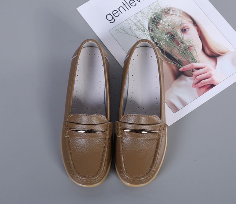 Edna Dames Echte Leren Schoenen Zwarte Platte Loafer Lente Herfst - Zwart