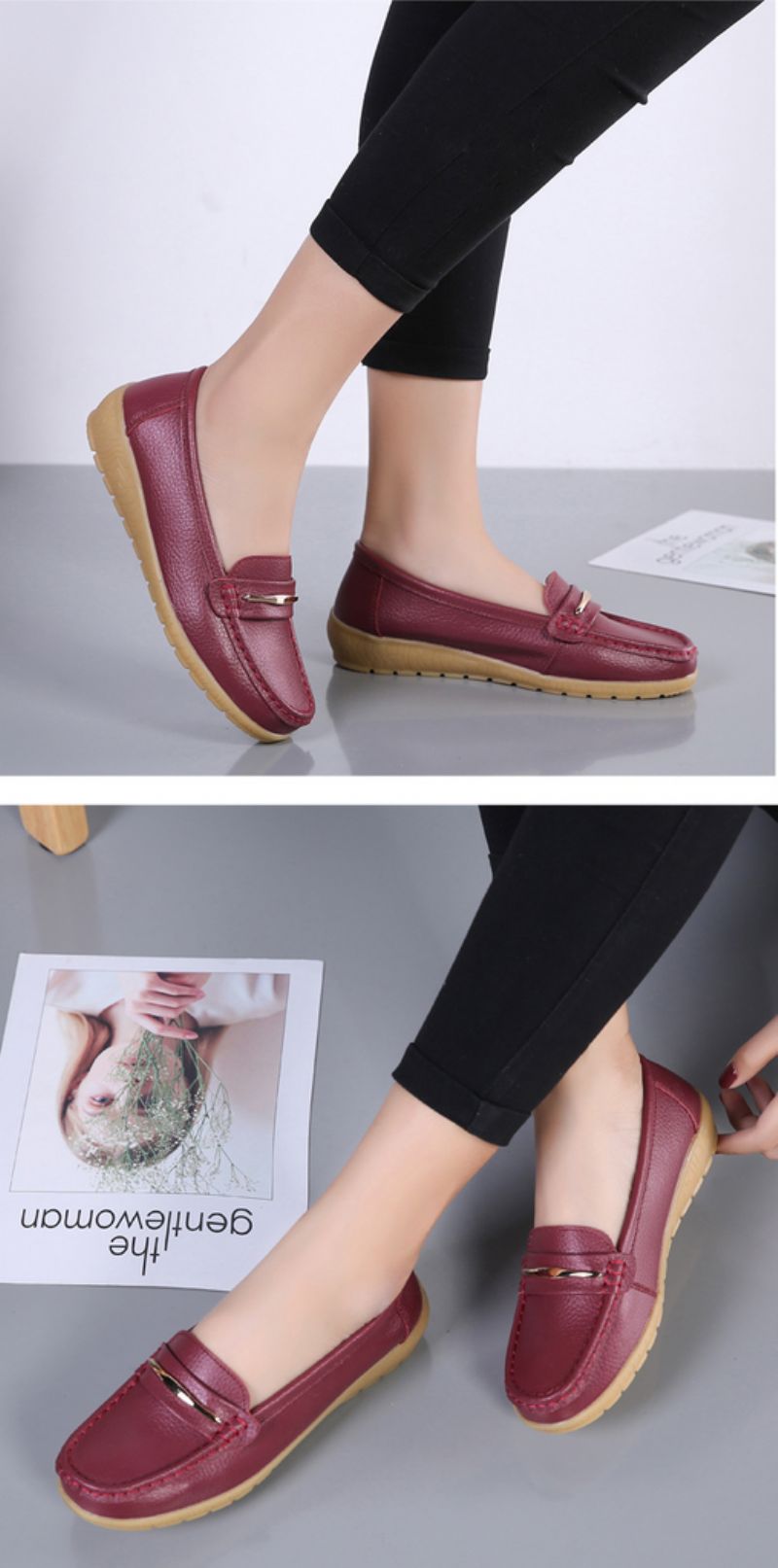 Edna Dames Echte Leren Schoenen Zwarte Platte Loafer Lente Herfst - Zwart